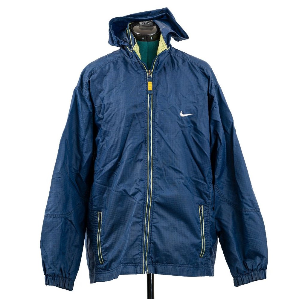 Vintage 90s Blue and Green Nike Windbreaker Zip Up Hooded Jacket XL